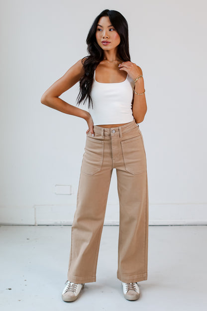 Taupe Wide Leg Jeans front view