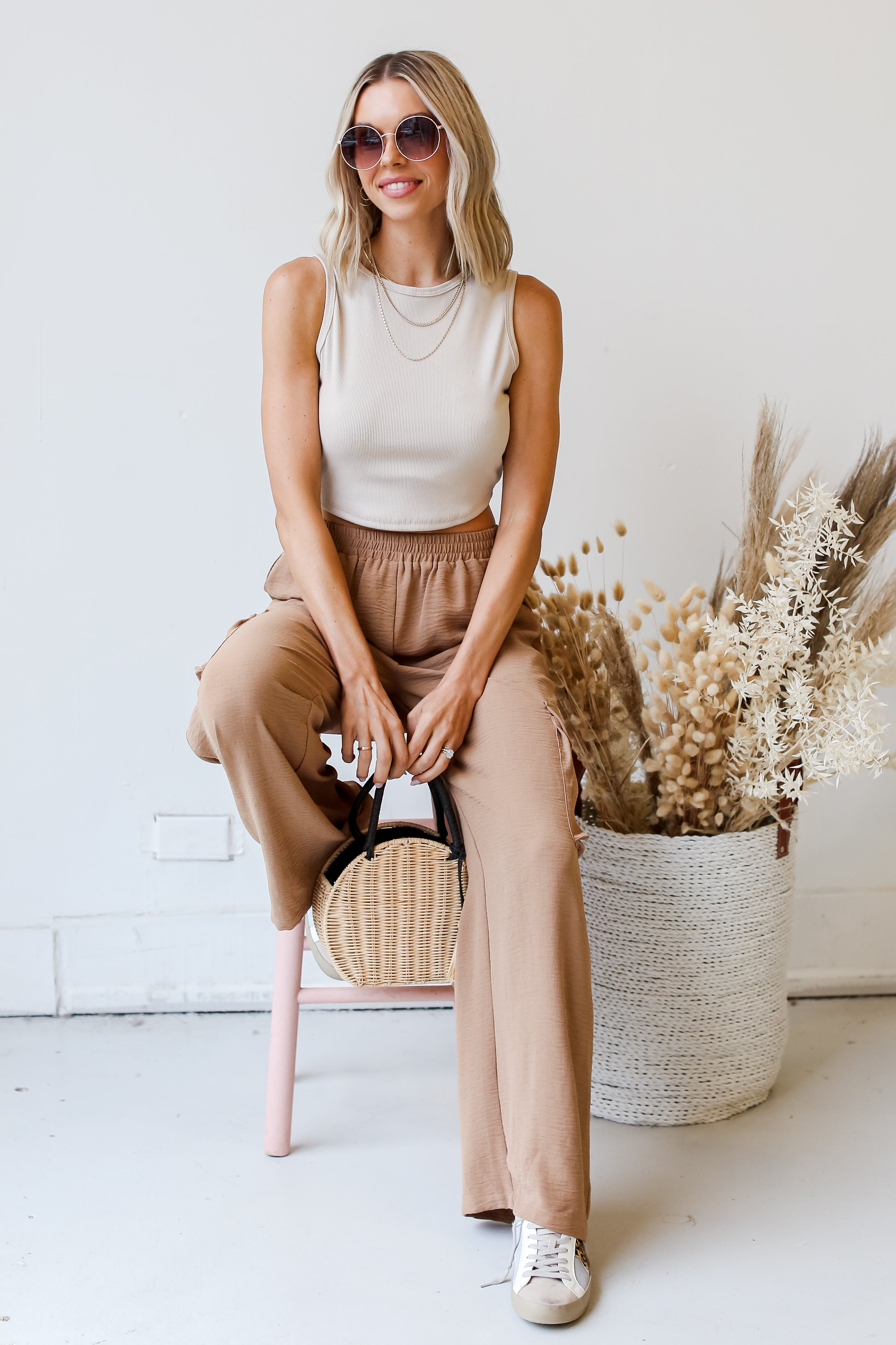 model wearing Cargo Wide Leg Pants