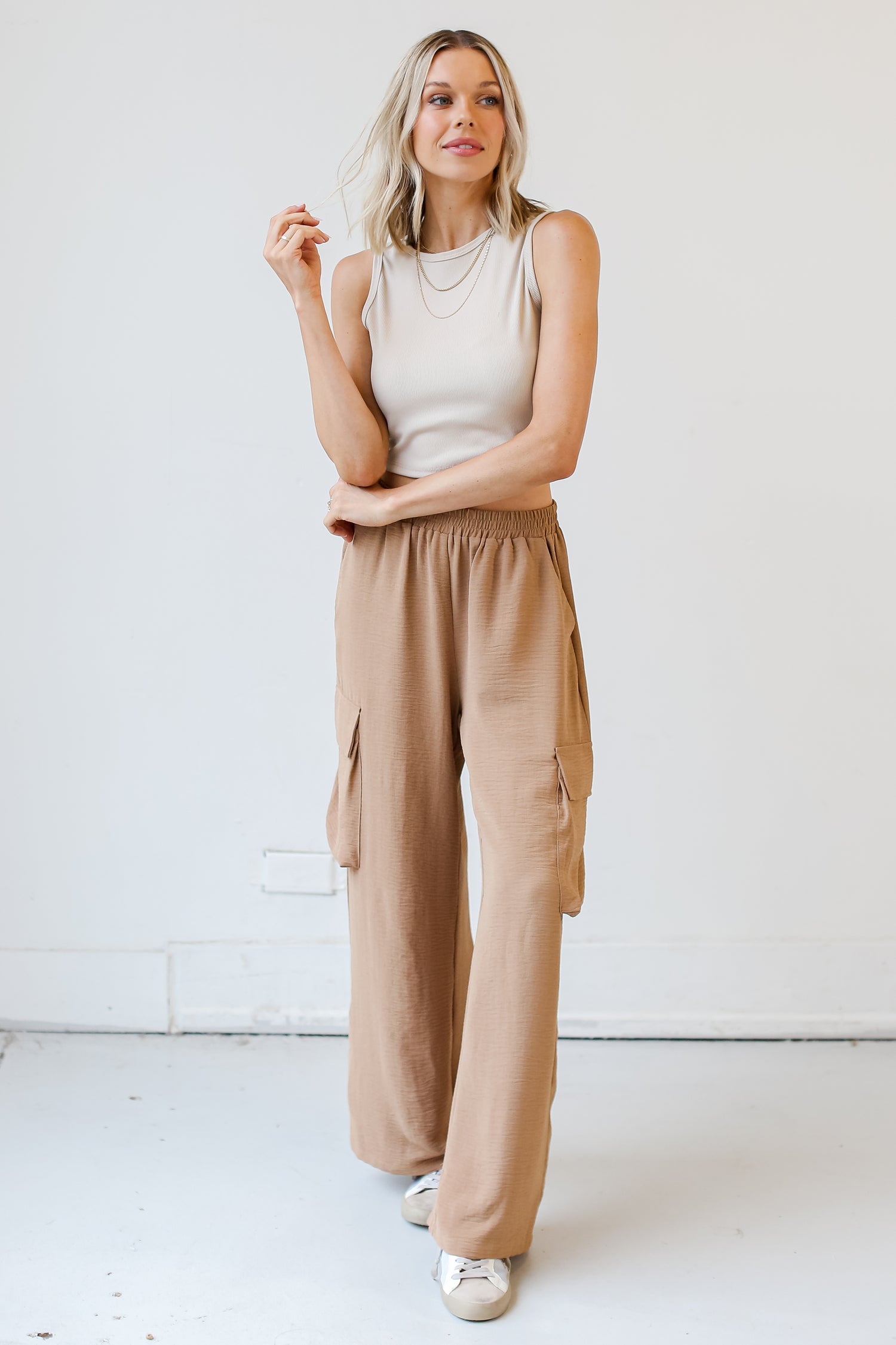 Cargo Wide Leg Pants on dress up model front view