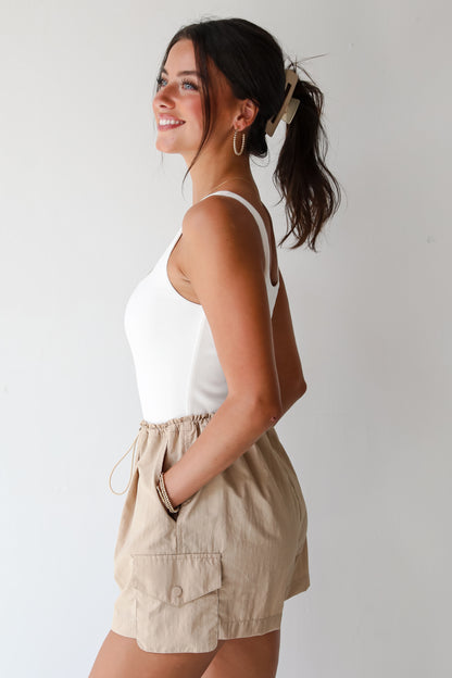 City Sights Taupe Cargo Romper