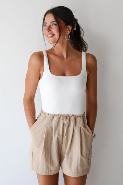 City Sights Taupe Cargo Romper