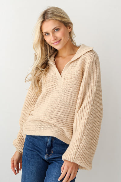 Taupe Collared Oversized Sweater front view