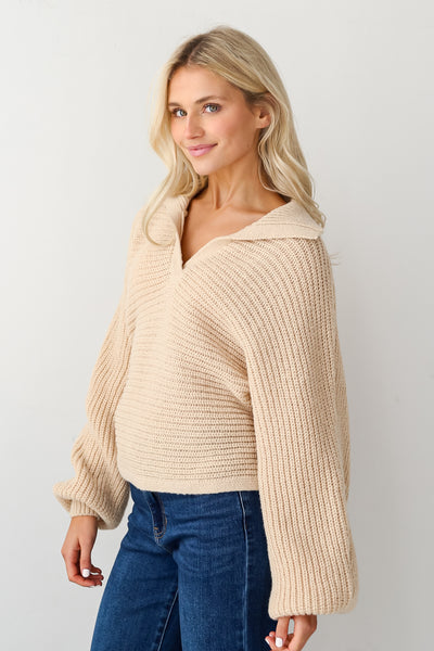 Taupe Collared Oversized Sweater side view