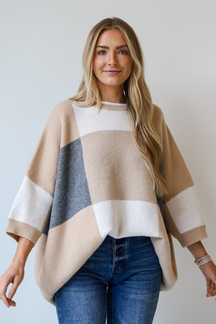 Ivory Color Block Oversized Sweater front view
