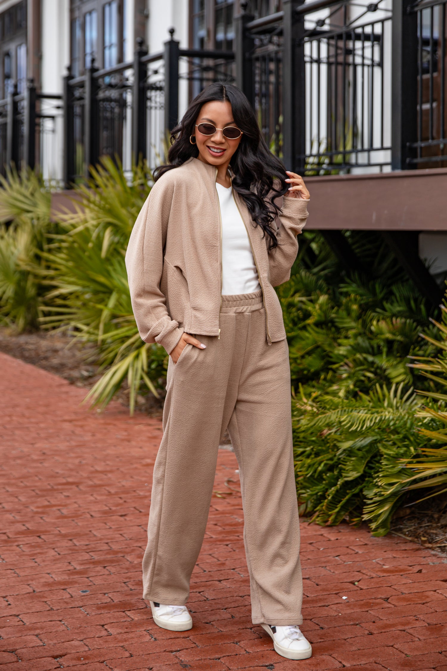 Clean Lines Taupe Corded Knit Pants | Trendy Women's Pants