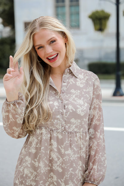 Impactful Elegance Taupe Floral Maxi Dress