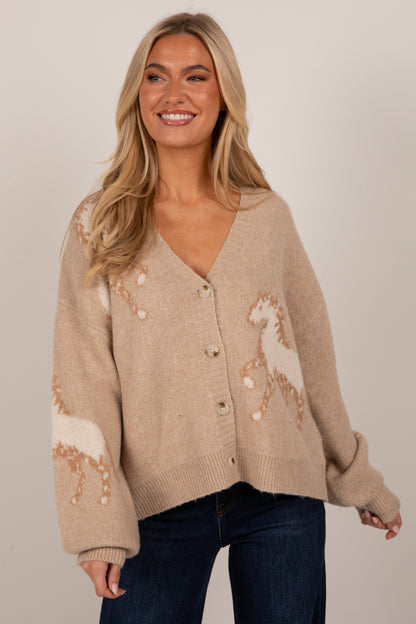 Horse Country Taupe Sweater Cardigan