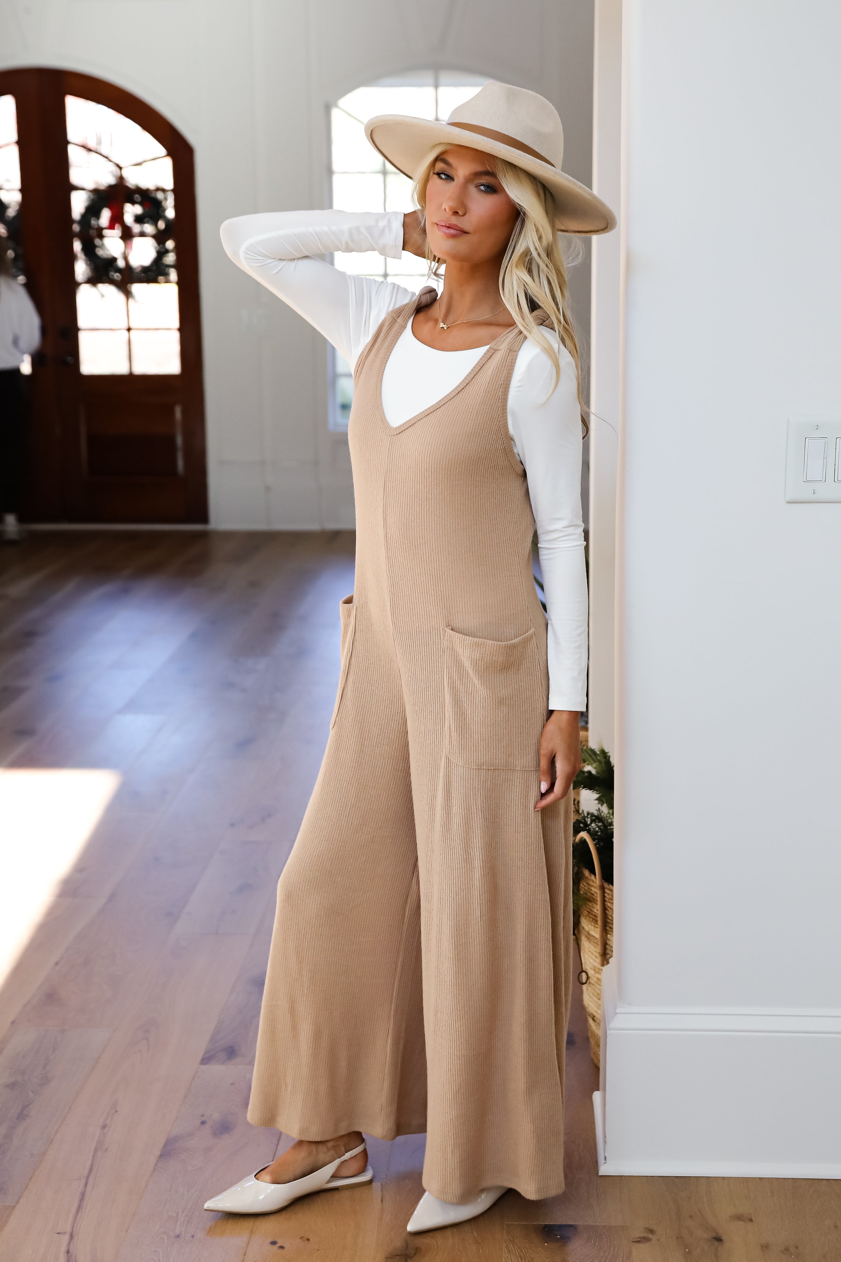 Seriously Chill Taupe Ribbed Knit Jumpsuit