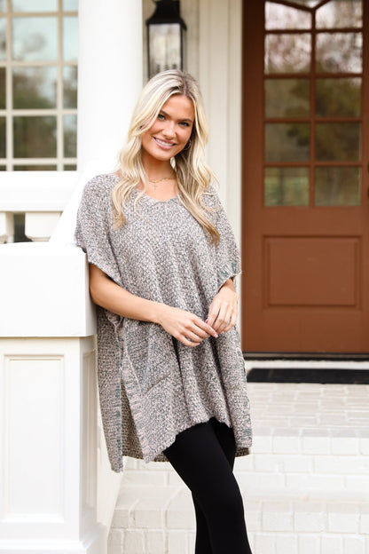 Perfectly Toasty Taupe Knit Poncho