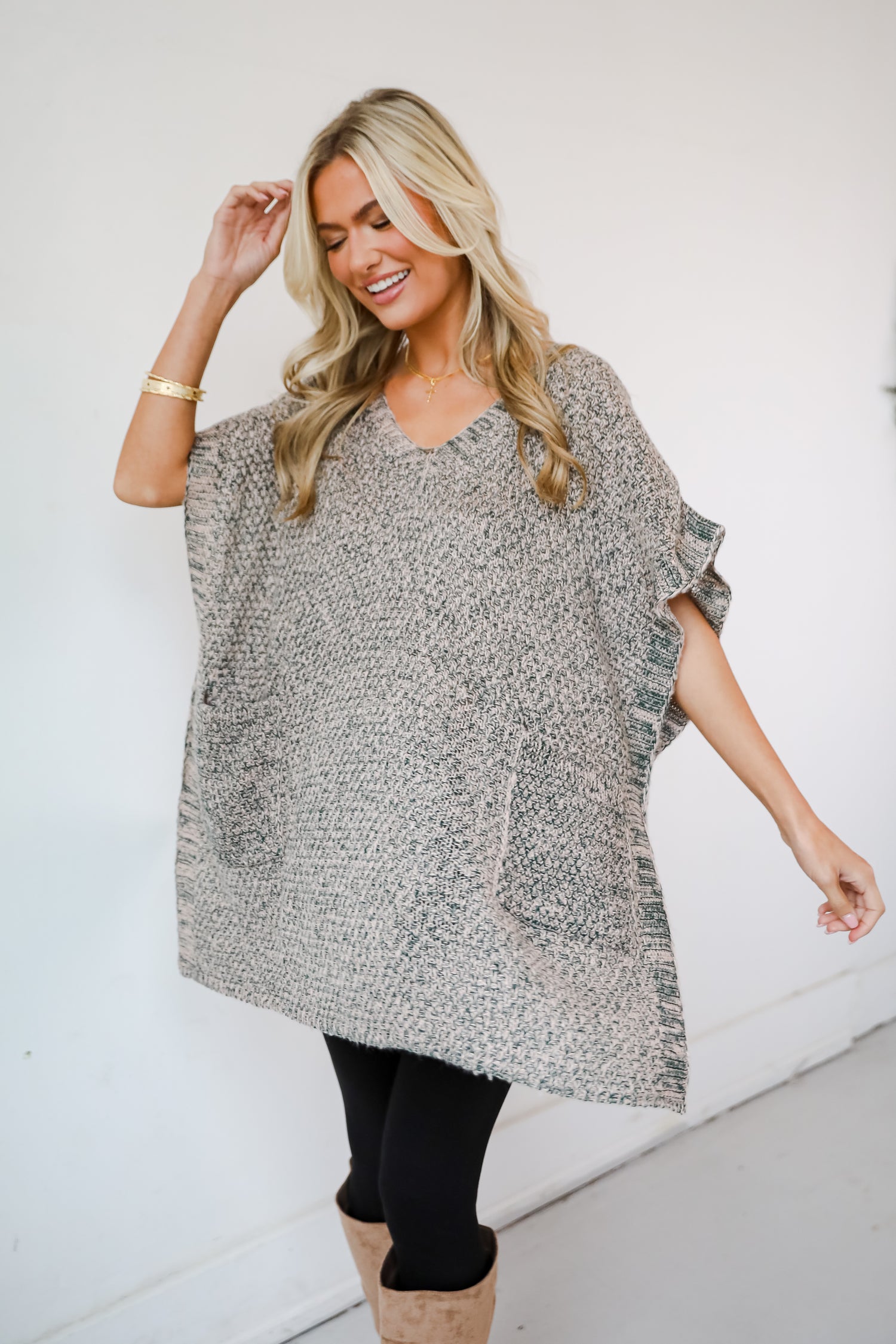 Perfectly Toasty Taupe Knit Poncho