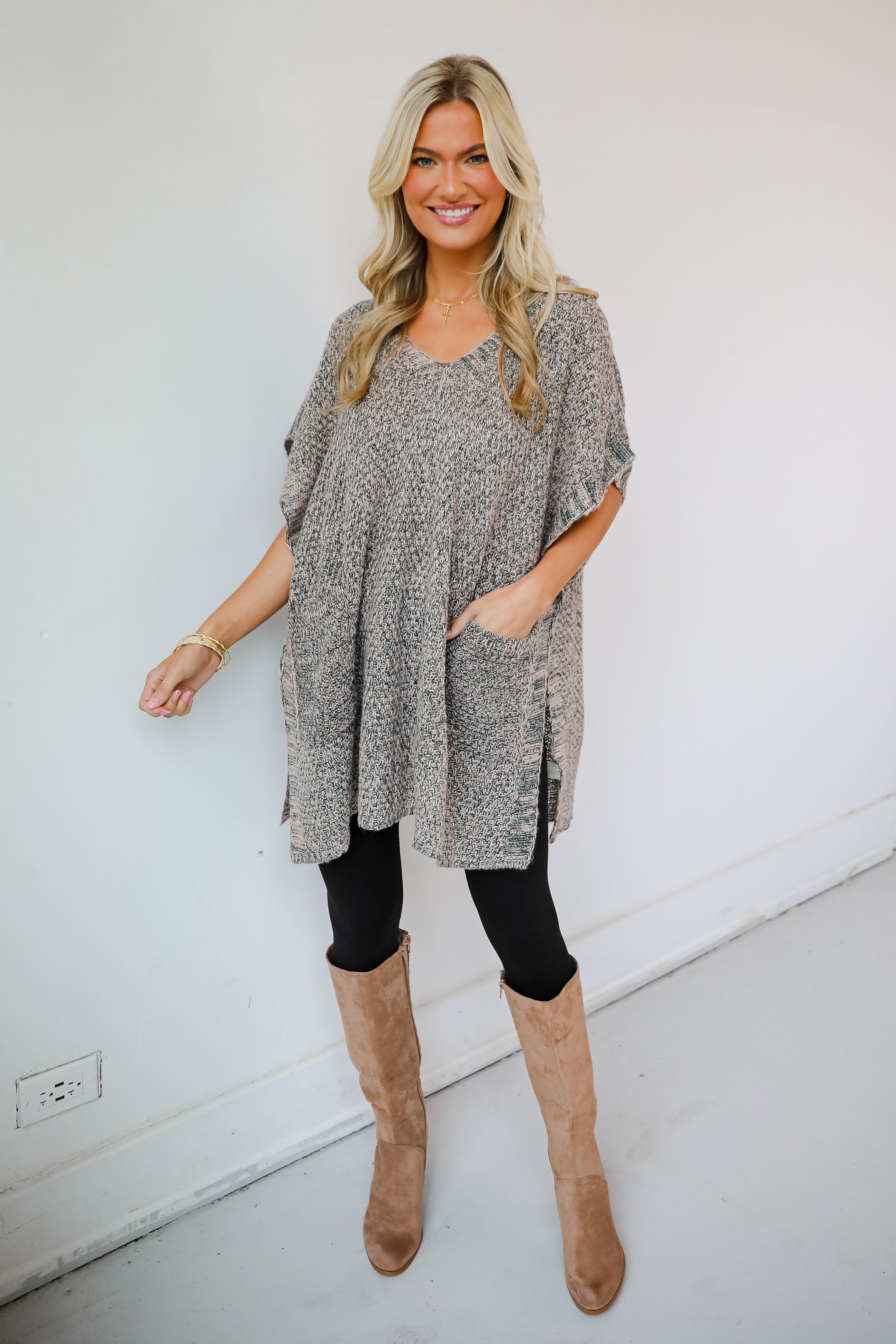 Perfectly Toasty Taupe Knit Poncho