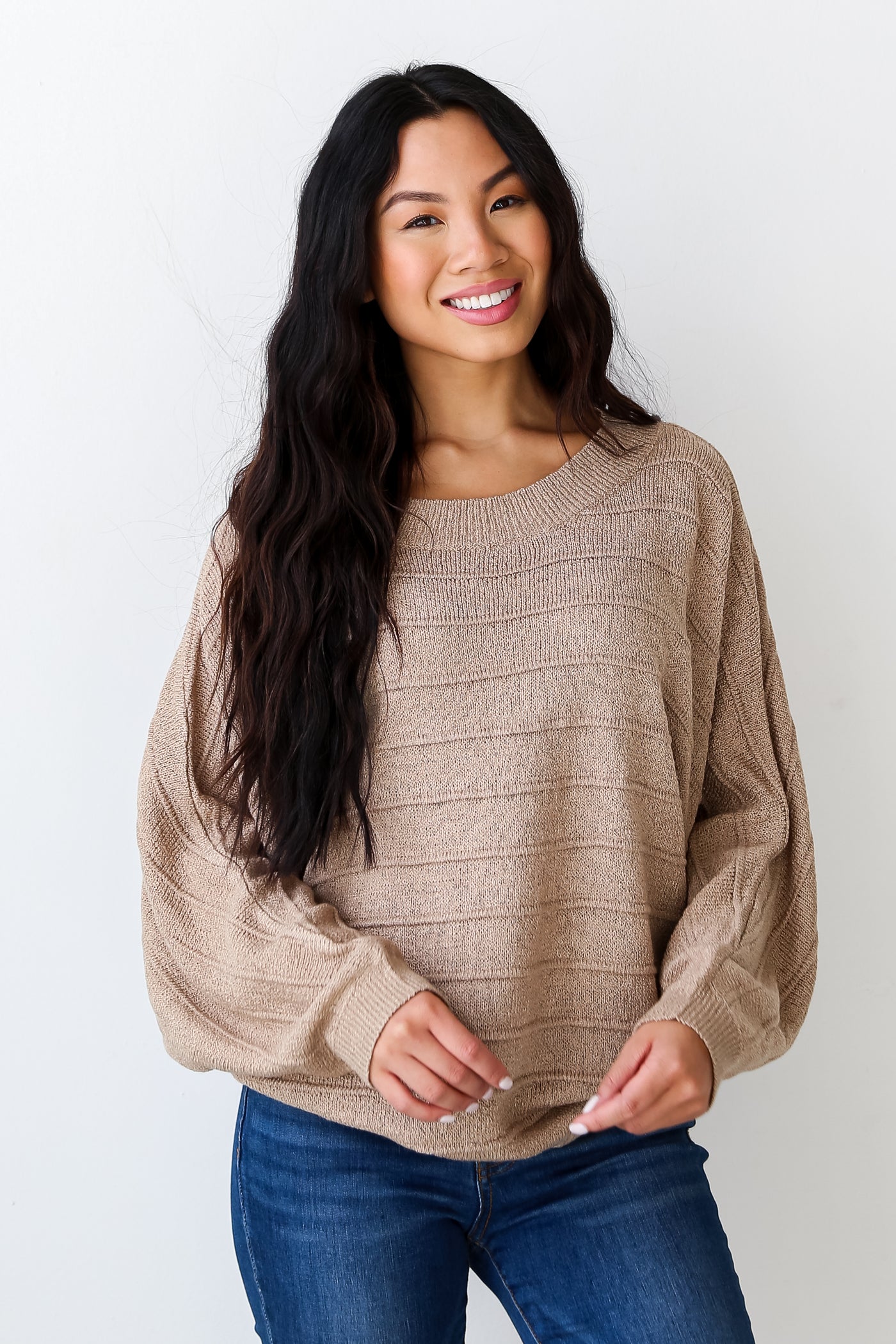 Taupe Lightweight Knit Oversized Sweater front view