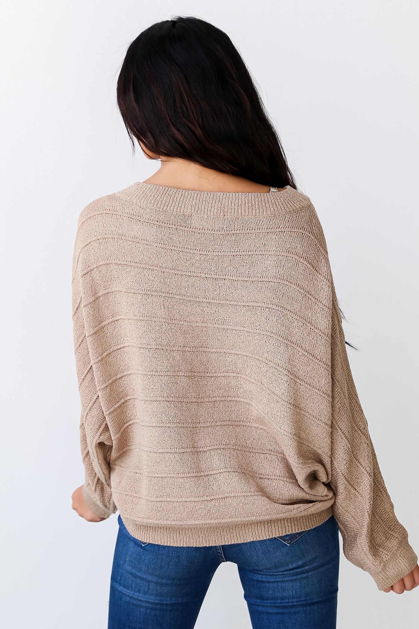 Taupe Lightweight Knit Oversized Sweater back view