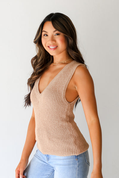 taupe Knit Tank side view