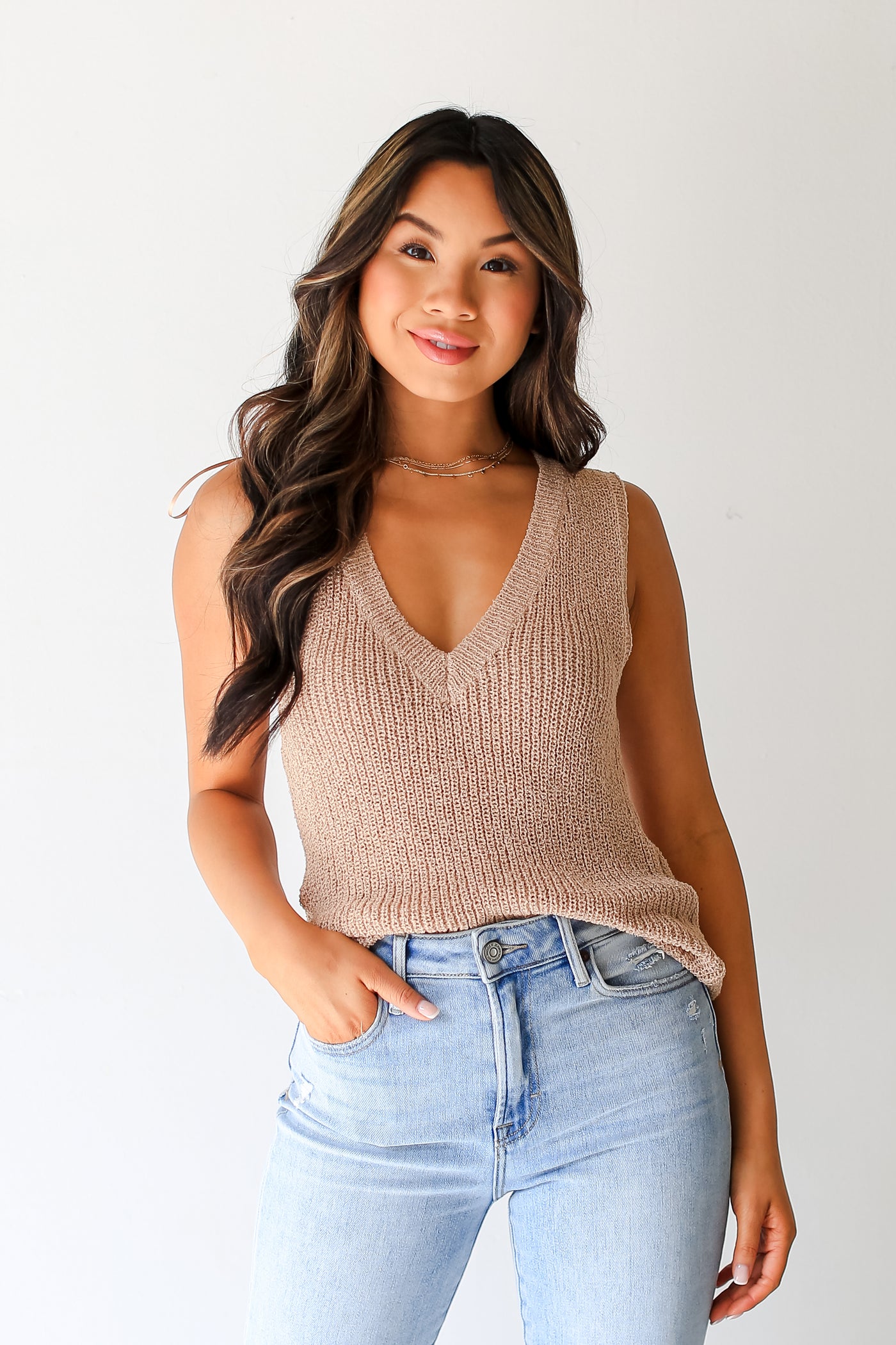 taupe Knit Tank back view