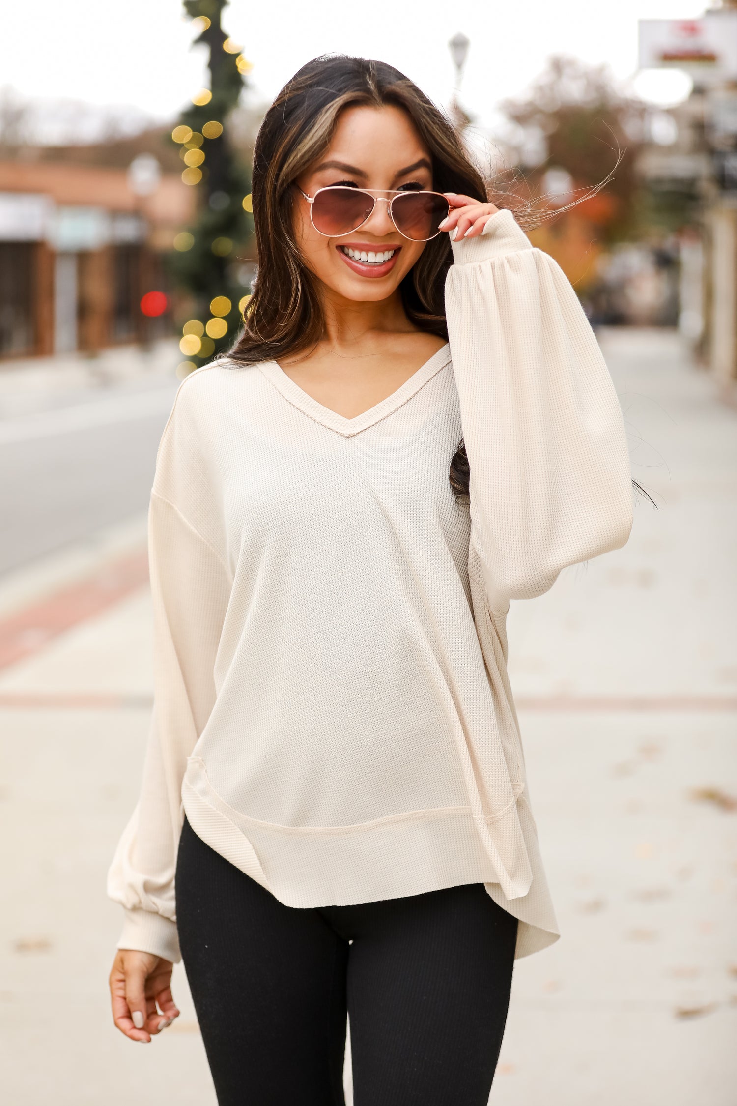 Oatmeal Waffle Knit Top