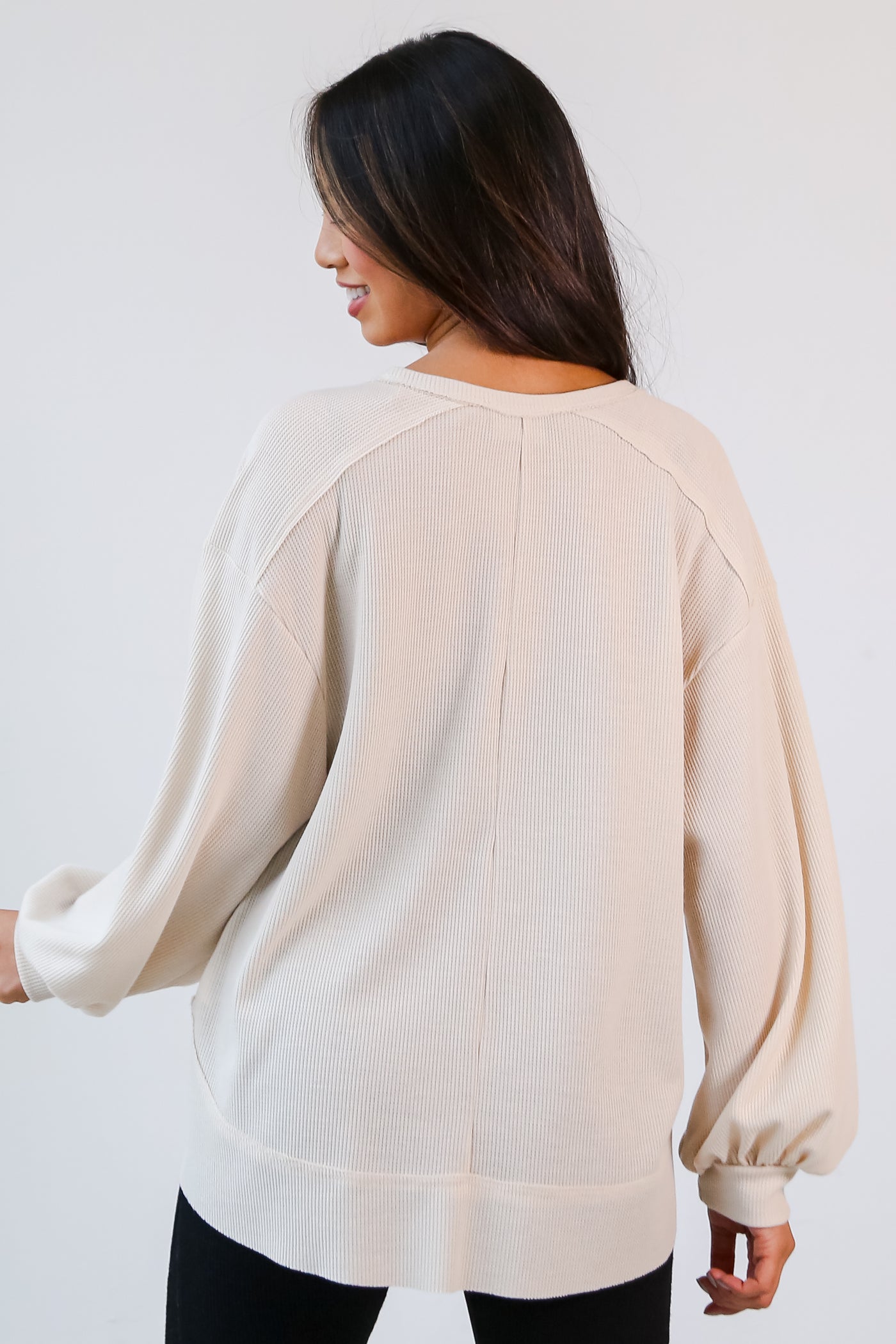 Oatmeal Waffle Knit Top back view
