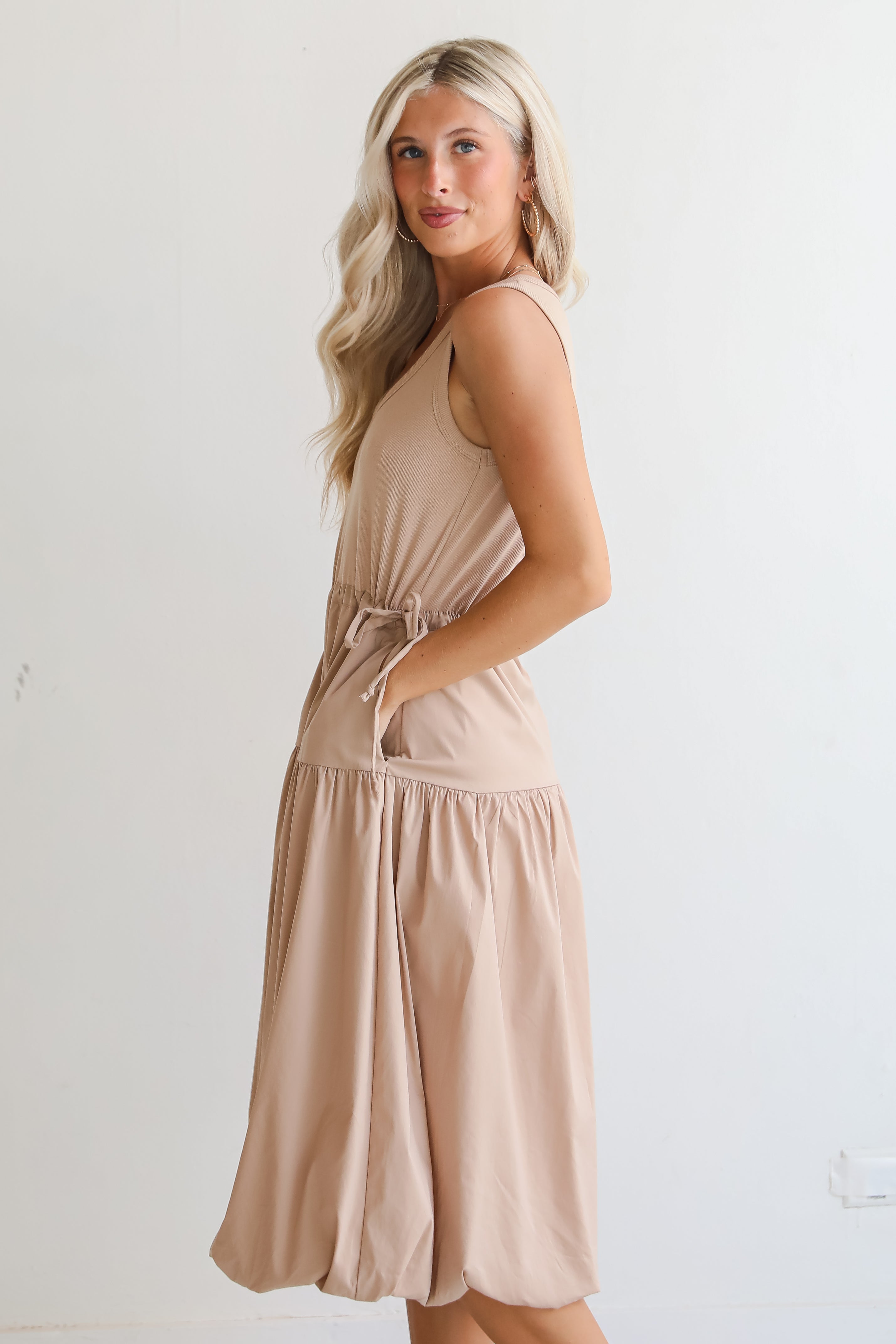 Darling Sophistication Taupe Contrast Midi Dress