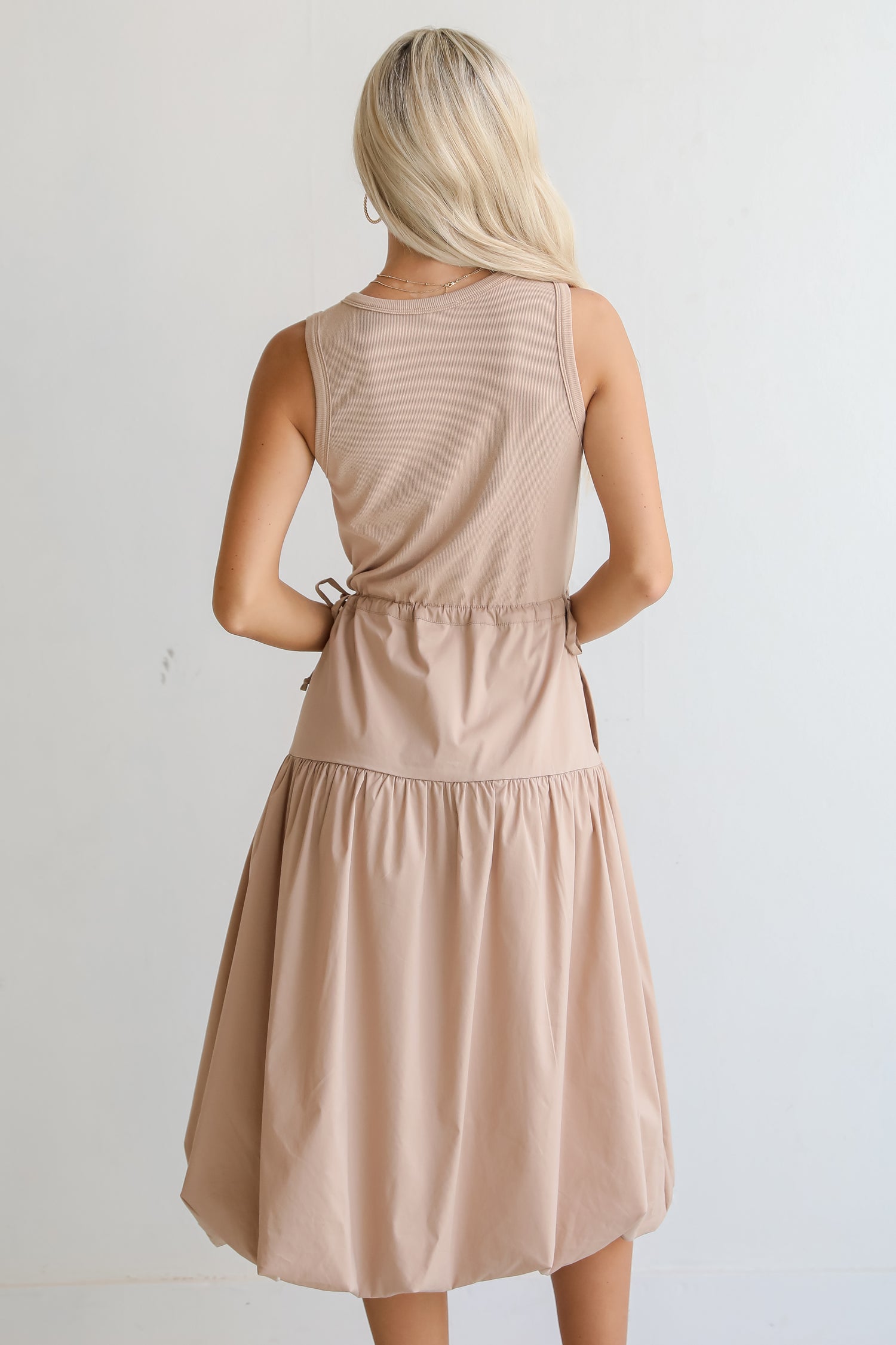 Darling Sophistication Taupe Contrast Midi Dress