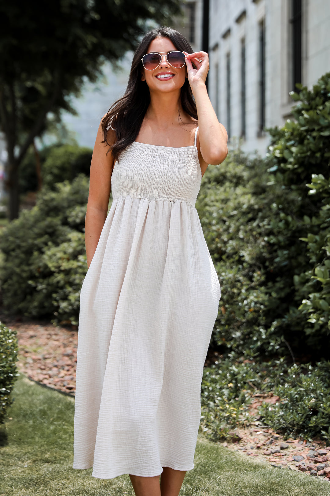 Sweeter Vibes Taupe Linen Midi Dress