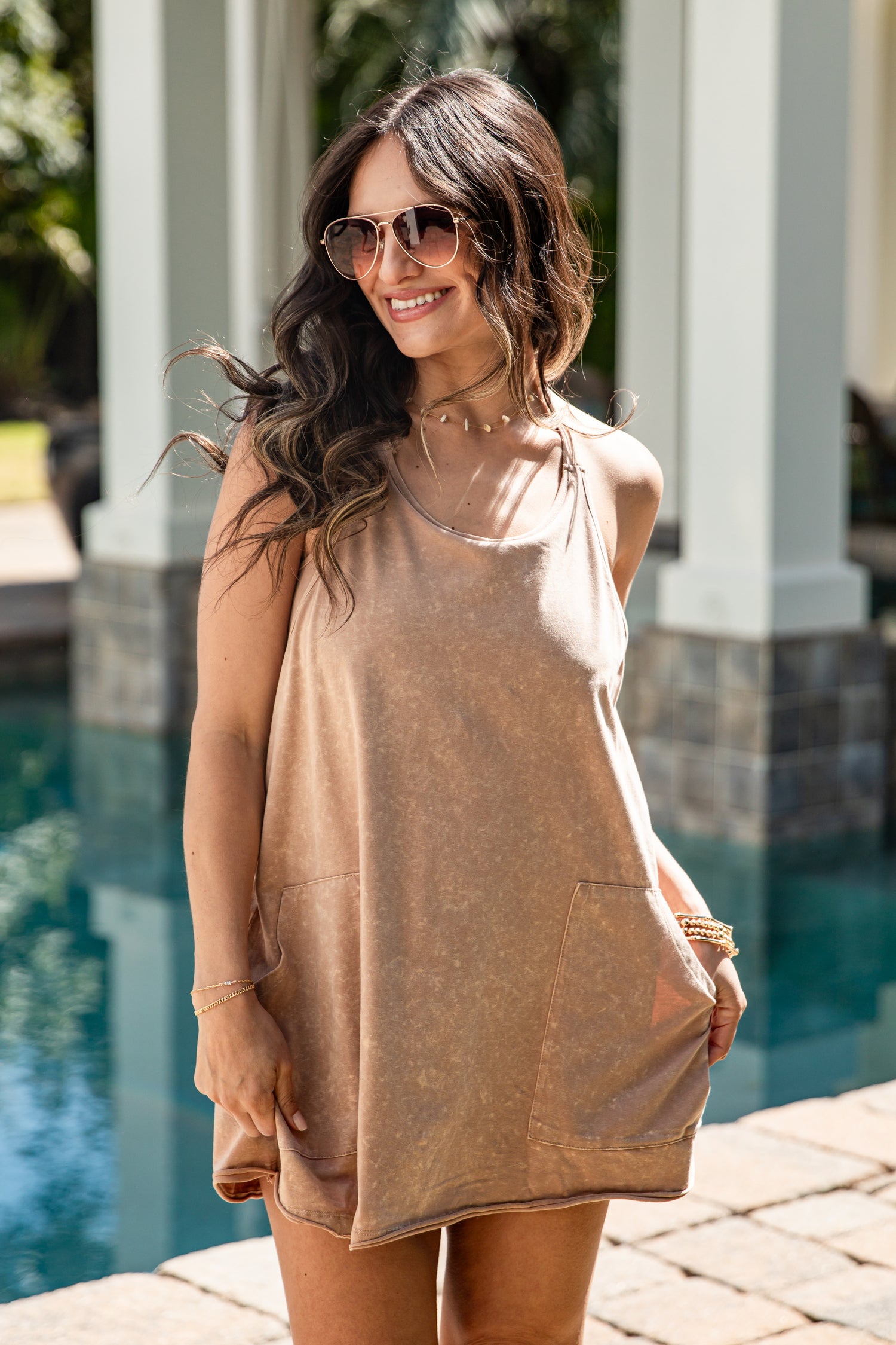 Golden Glow Mineral Wash Romper Dress | Cute Romper | ShopDressUp Taupe / Medium Golden Glow Mineral Wash Romper Dress | Cute Romper | ShopDressUp Taupe / Medium