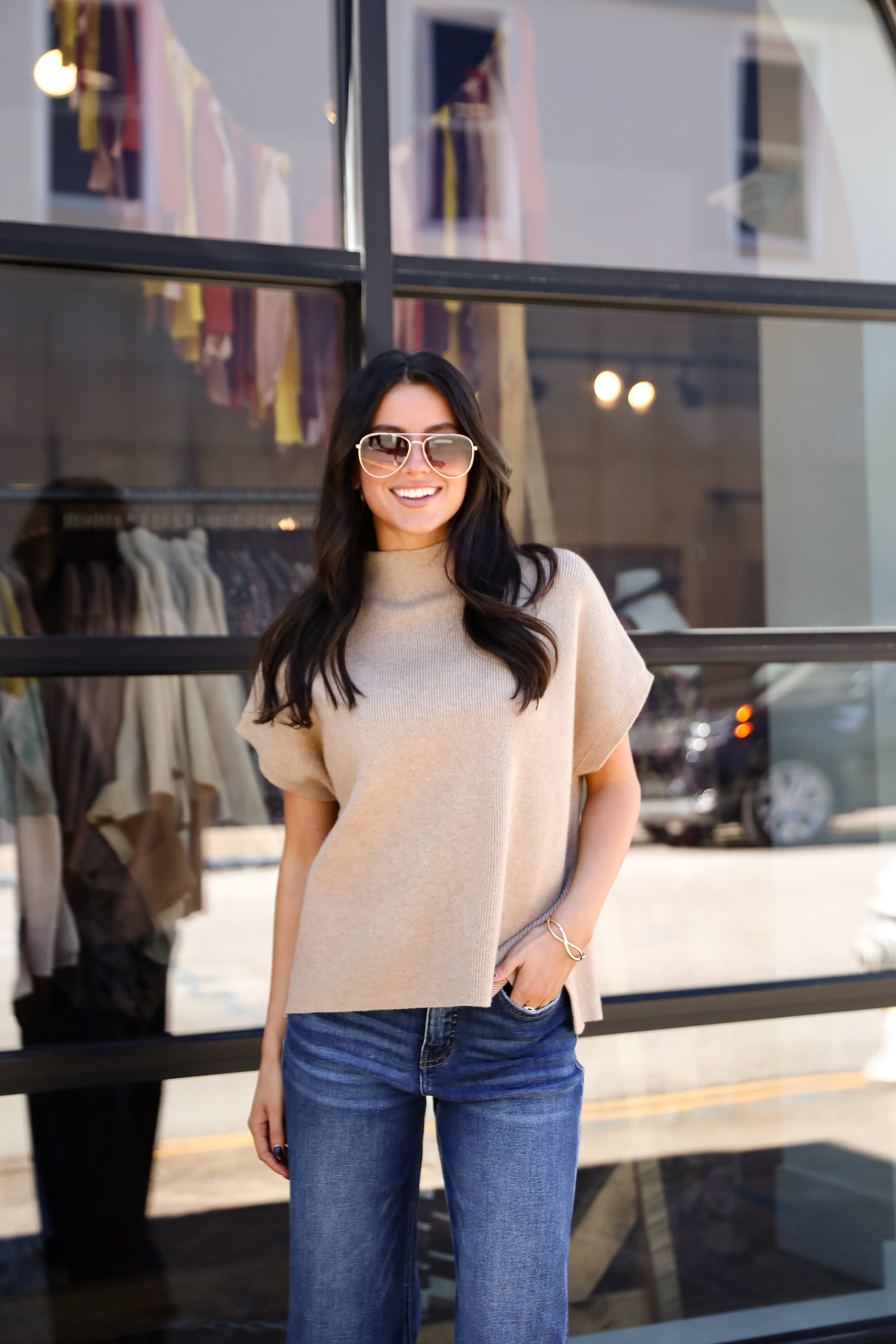 Unique Composure Taupe Mock Neck Oversized Sweater Top