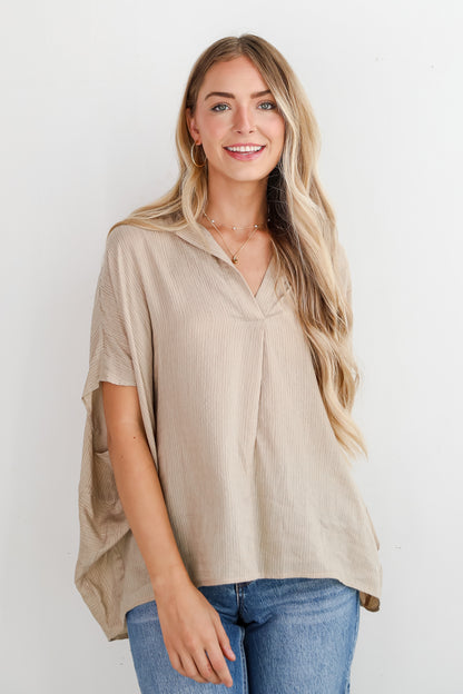 Sophisticated Intention Taupe Oversized Blouse