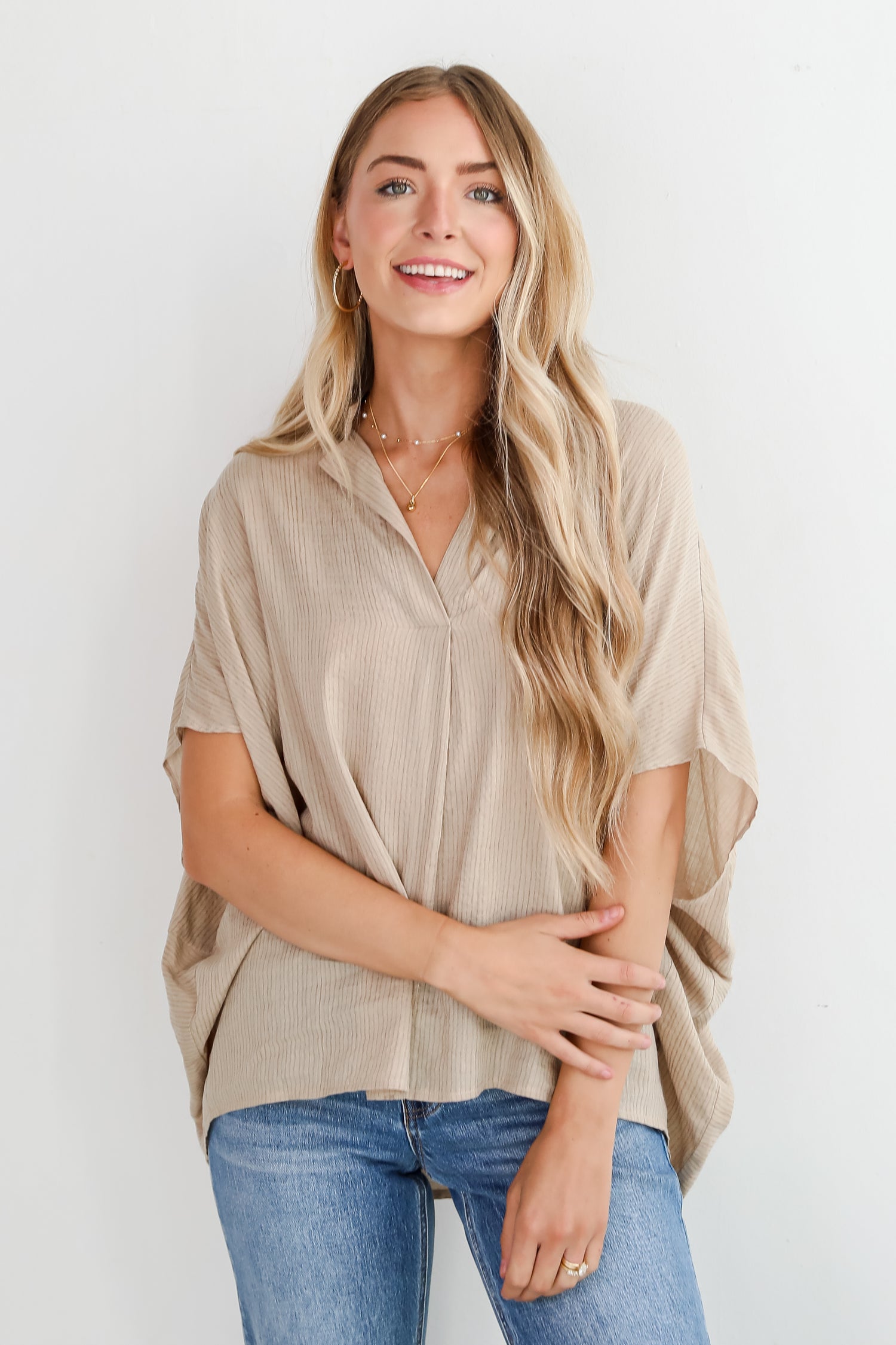 Sophisticated Intention Taupe Oversized Blouse