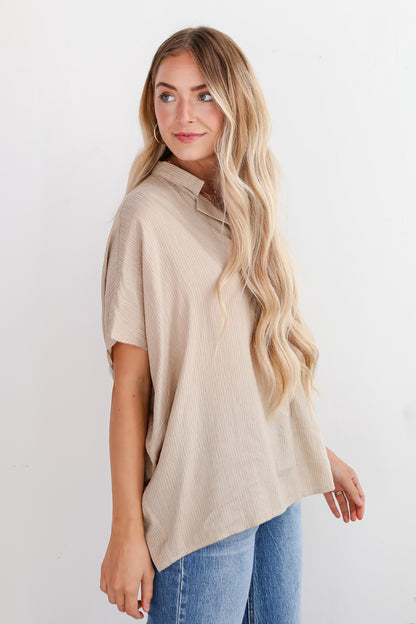 Sophisticated Intention Taupe Oversized Blouse