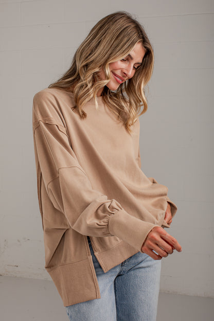 Laidback Luxury Taupe Oversized Pullover