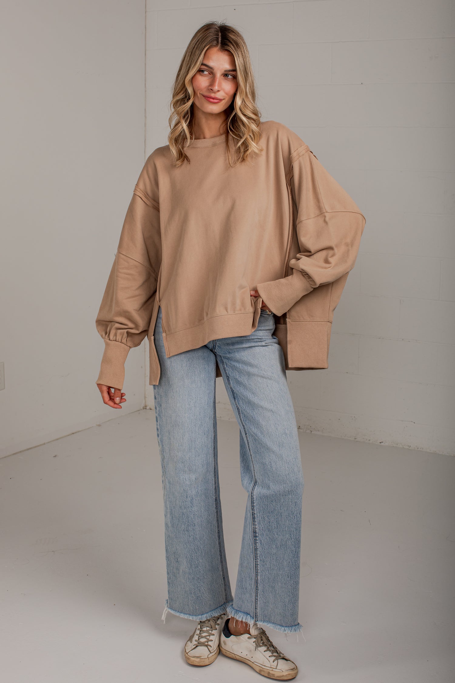 Laidback Luxury Taupe Oversized Pullover