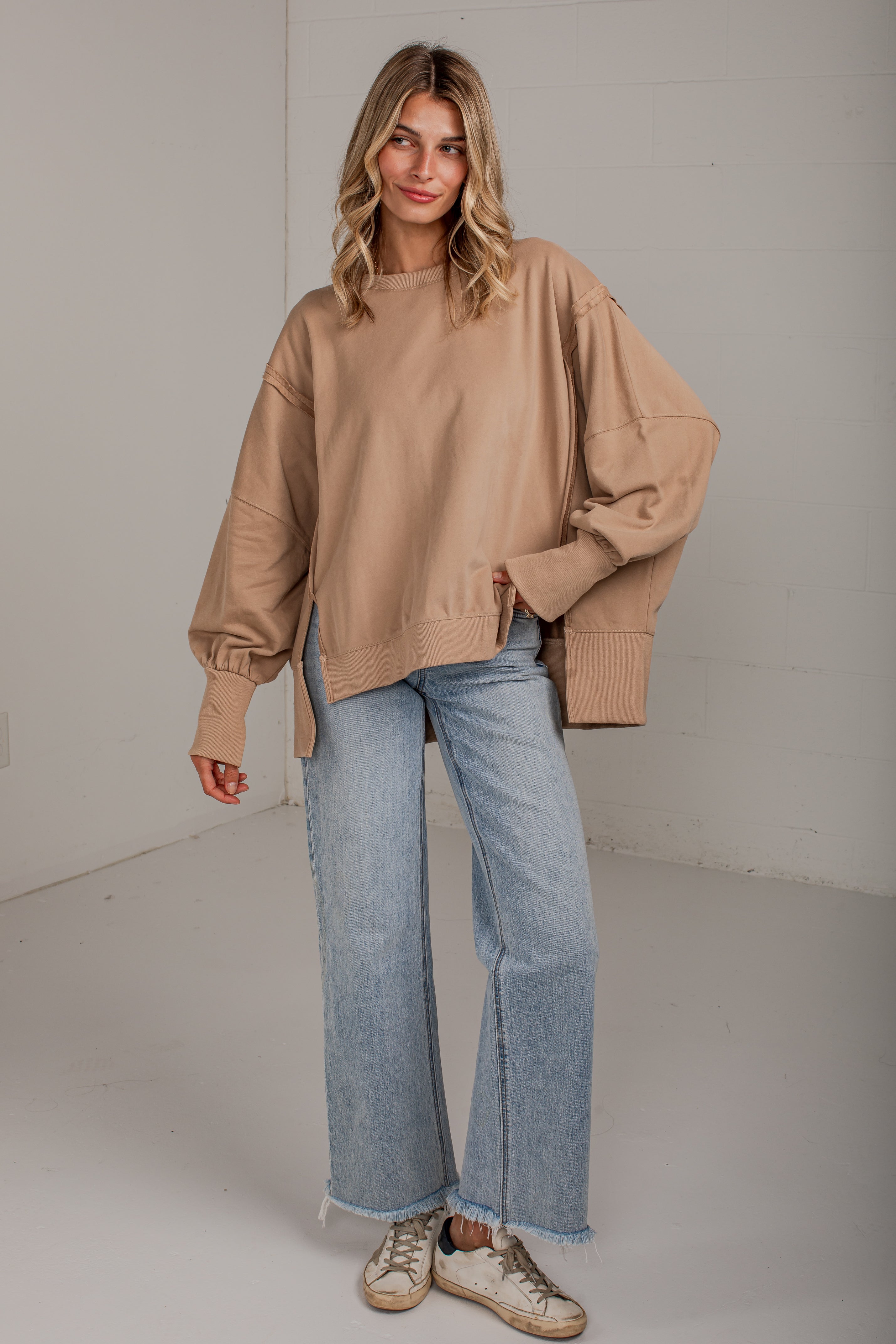 Laidback Luxury Taupe Oversized Pullover