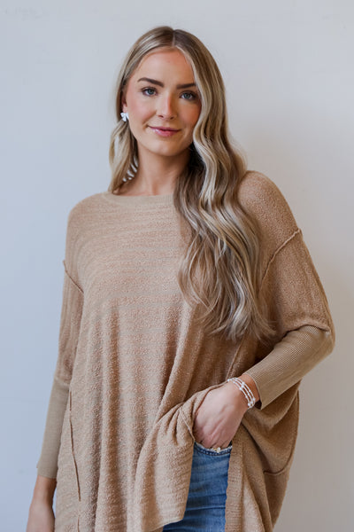 Taupe Oversized Knit Top front view
