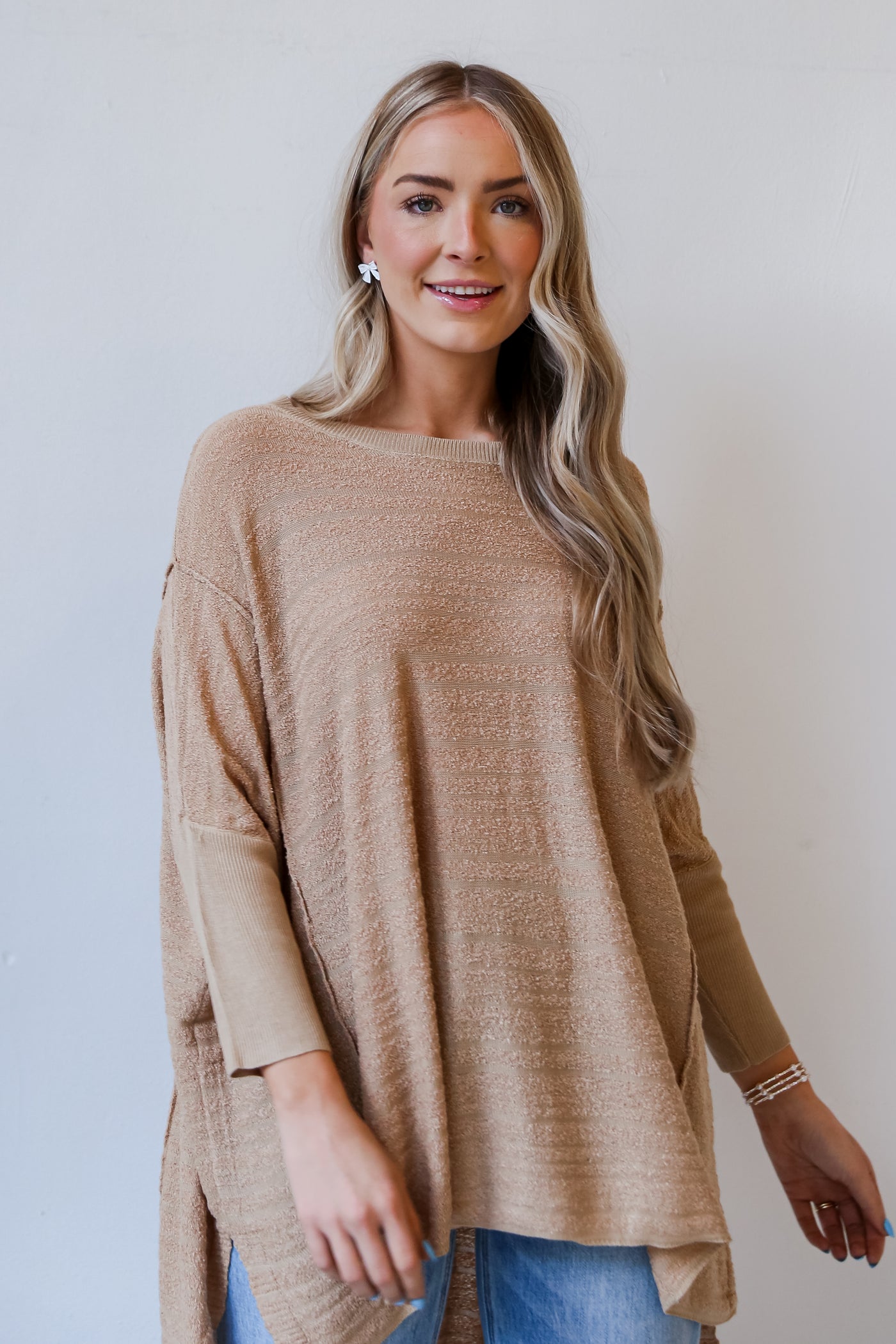 womens Taupe Oversized Knit Top