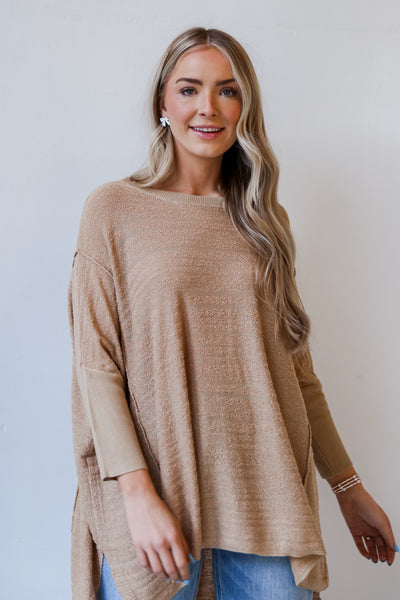 womens Taupe Oversized Knit Top
