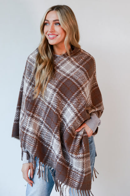 brown plaid poncho