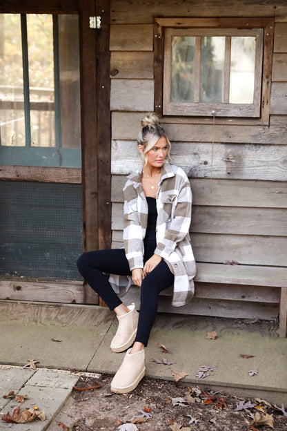 Cozy Perception Taupe Plaid Shacket