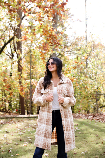 Modern Coziness Taupe Plaid Teddy Jacket