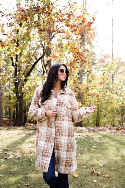 Modern Coziness Taupe Plaid Teddy Jacket