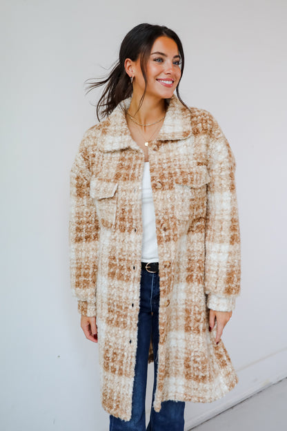 Modern Coziness Taupe Plaid Teddy Jacket