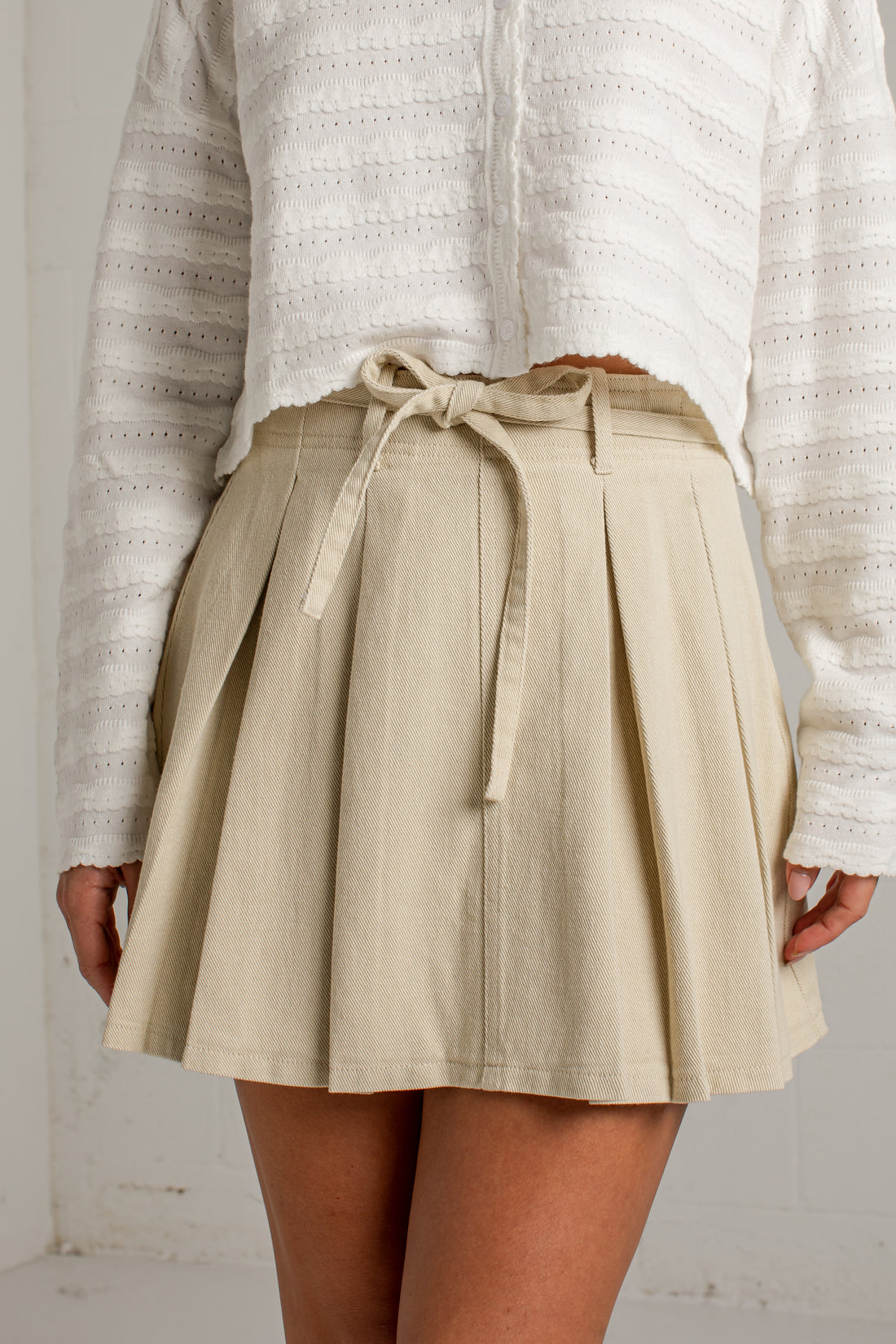 Prepared To Impress Taupe Pleated Mini Skirt