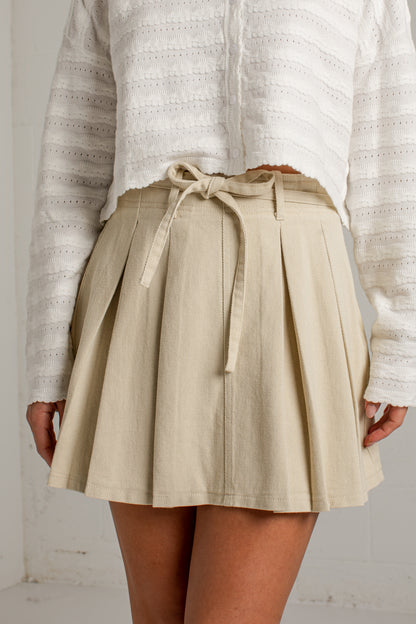 Prepared To Impress Taupe Pleated Mini Skirt