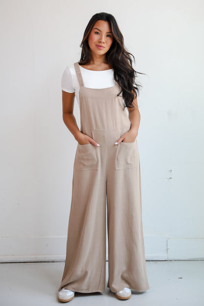 Charm And Poise Taupe Linen Jumpsuit