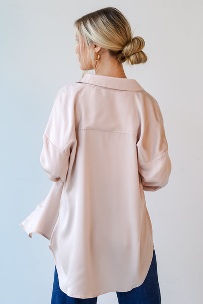 Champagne Satin Button-Up Blouse back view