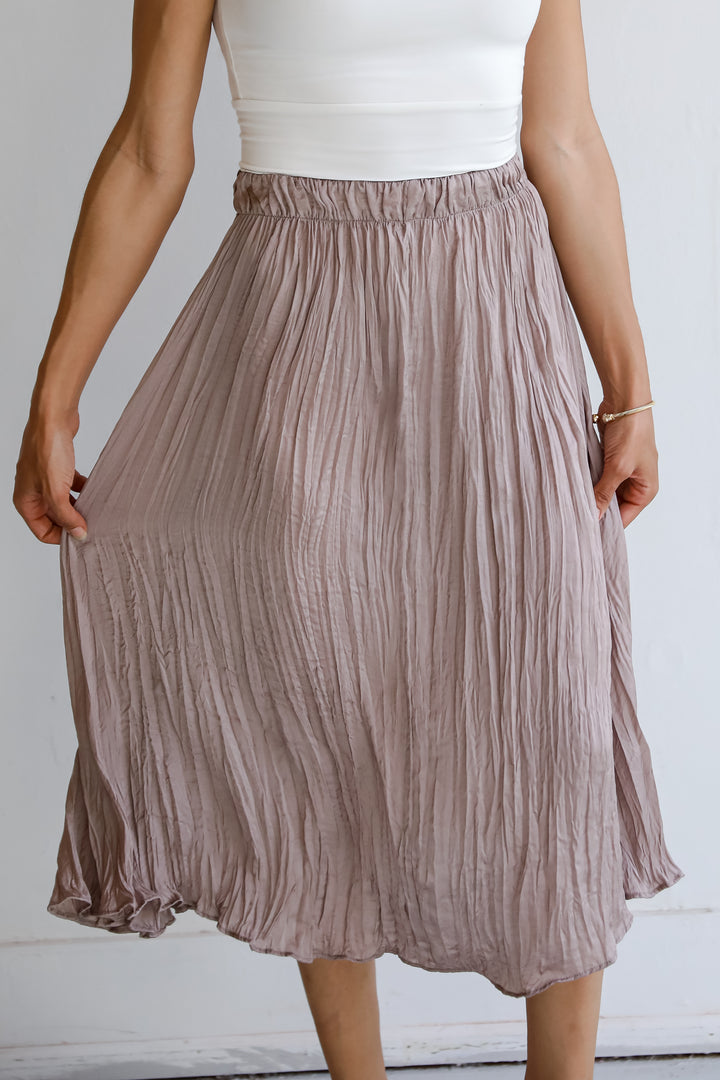 Taupe Satin Midi Skirt for women