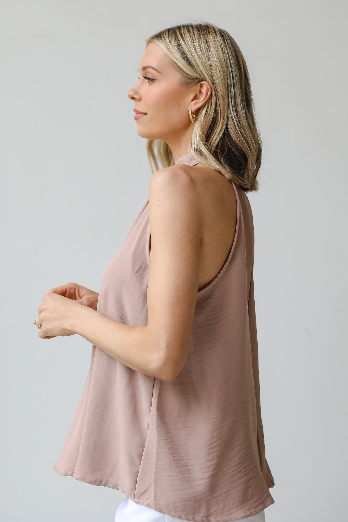 taupe Sleeveless Blouse side view