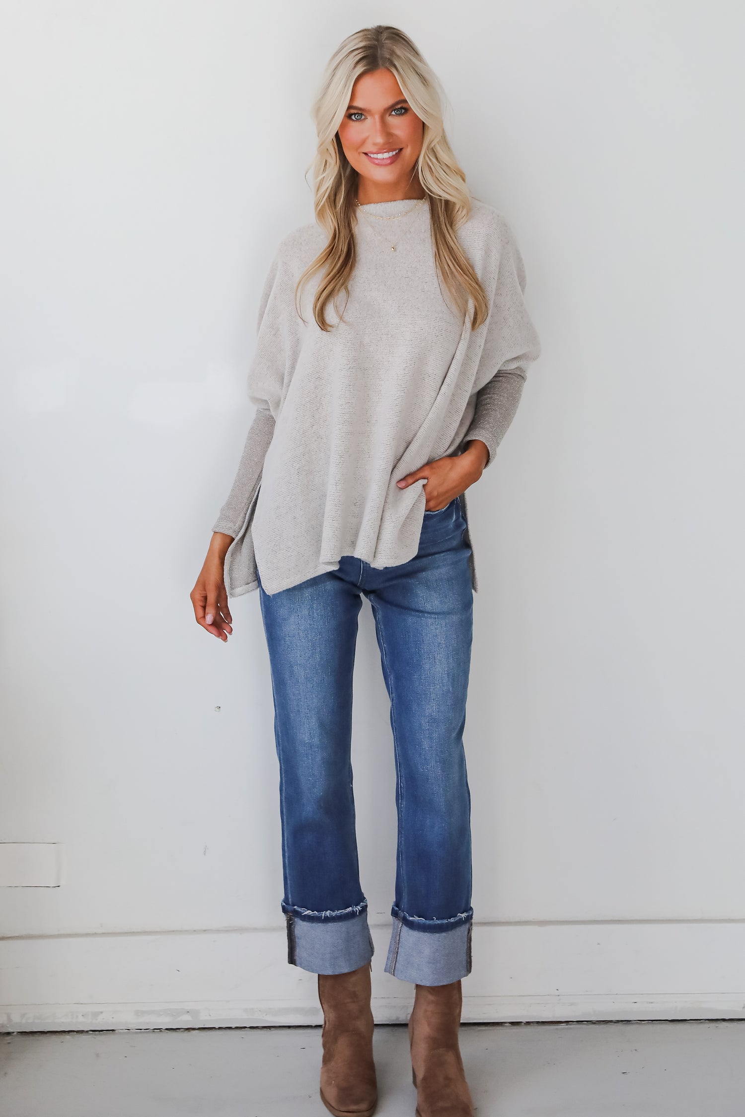 Cozy Weekends Taupe Soft Knit Top