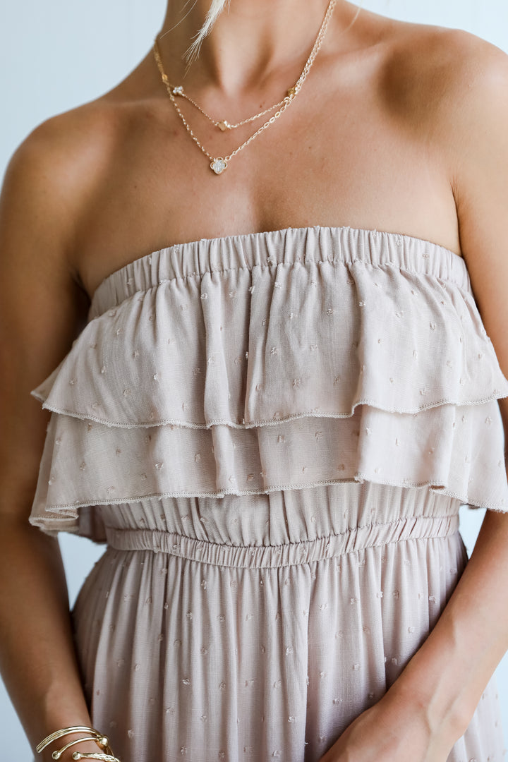 Taupe Tiered Strapless Midi Dress