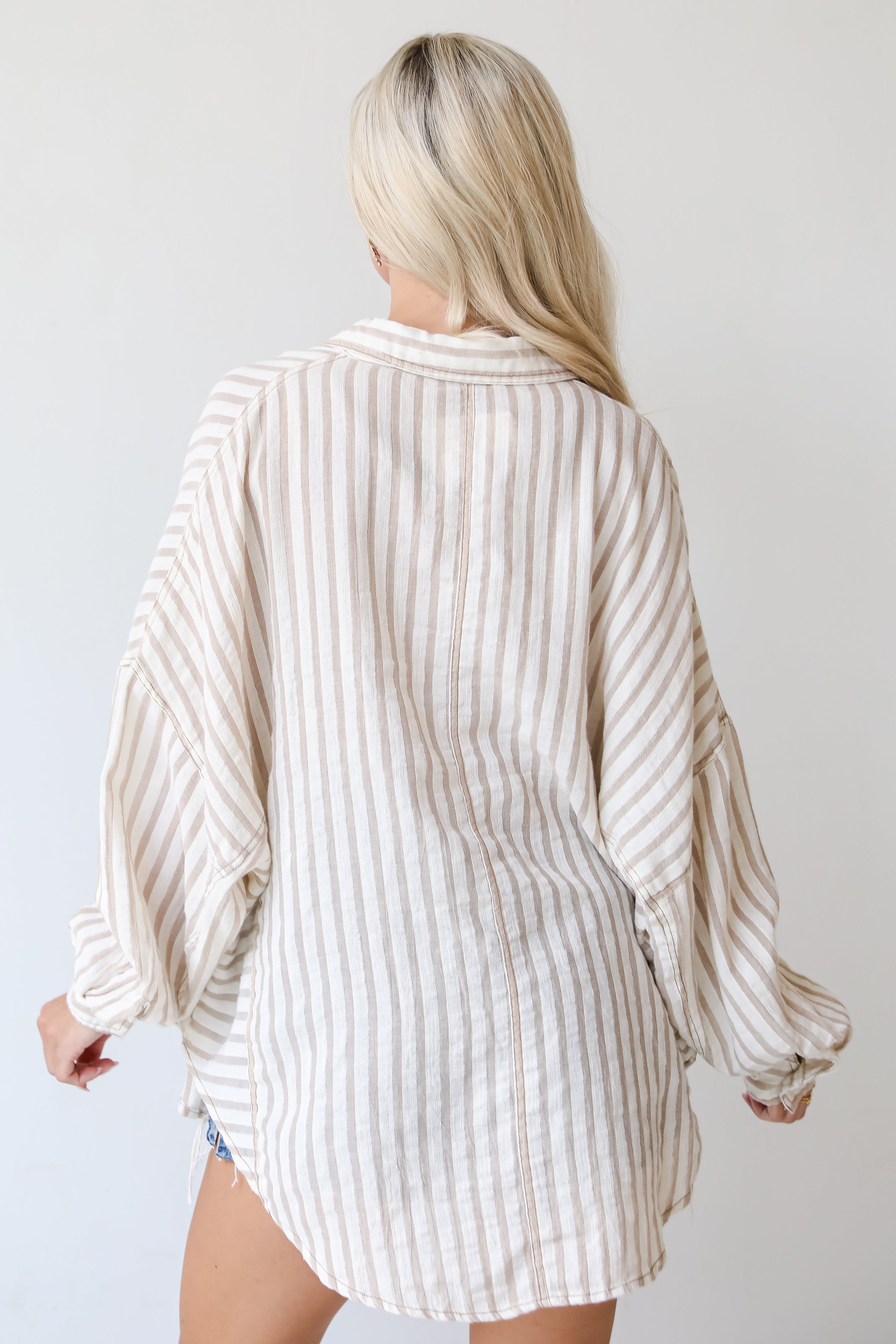 Tailored Poise Natural Striped Button-Up Blouse