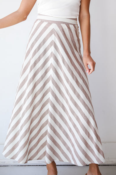 high rise Taupe Striped Maxi Skirt